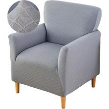 Local Delivery - Banquet Armchair Slipcover Printed Chair Covers With Arms Stretch Club Chair Slipcover Soft Armchair Sofa Covers Anti-Slip Furniture Protector For Dogs Pets Home Living Room Decor, 14 - Twill Check Grey - 查看 1