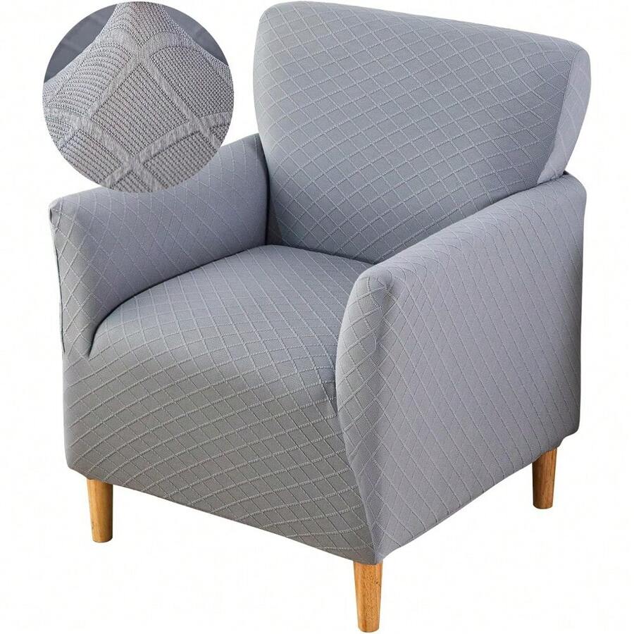 Local Delivery - Banquet Armchair Slipcover Printed Chair Covers With Arms Stretch Club Chair Slipcover Soft Armchair Sofa Covers Anti-Slip Furniture Protector For Dogs Pets Home Living Room Decor, 14 - Twill Check Grey - 查看 1