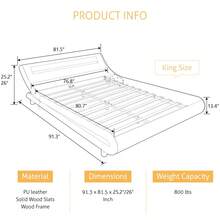 SHA CERLIN Full/Queen/King Size Upholstered Modern Bed Frame With LED Headboard, No Box Spring Needed, Strong Wood Slats Support, Easy Assembly, Black+White - Black and White - View 9