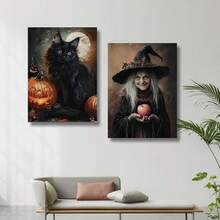 3pcs Halloween Decoration Black Cat And Jack - Lantern, Witch And Apple, Frog And Pot Wall Arts Canvas Posters, High Definition Printing Optional Frame, Living Room And Bedroom Home Decoration Hanging Paintings - Multicolor - View 6