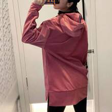 Adidas Originals Sudadera Adidas Trefoil para mujer, deportiva, de terciopelo, con logo grande, larga y capucha, GV2925