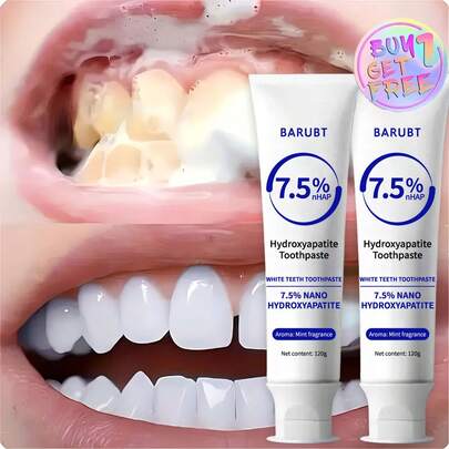 BARUBT 2pcs 7.5% Hydroxyapatite Toothpaste, Fluoride-Free, One Whitening Formula, Mint Fresh - Deep Cleaning, Helps Remove Stains - Provides A Clean, Fresh Breath, Ideal As A Gift For Women.