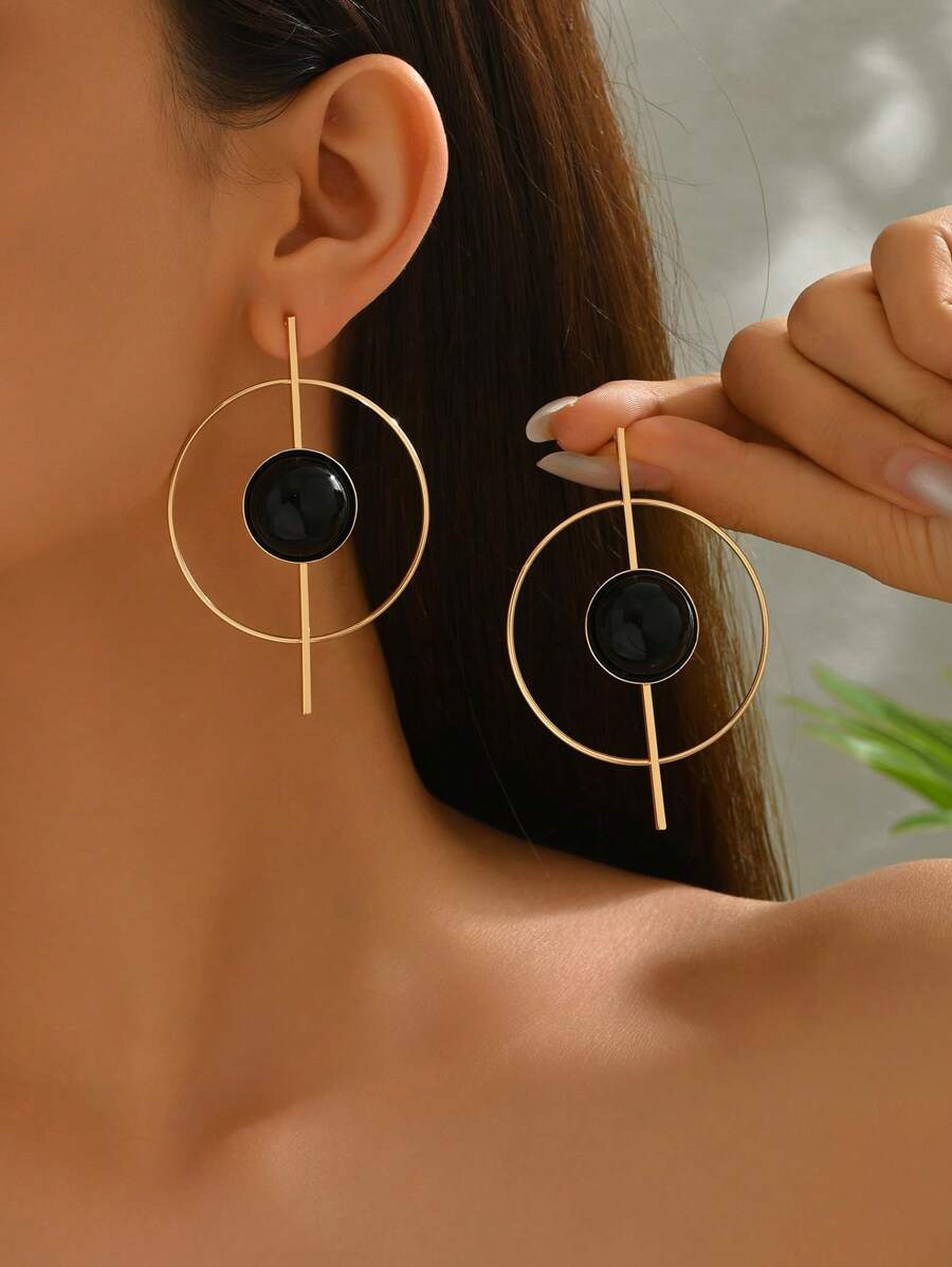 1 Paar übertriebene Damen Ohrringe, modische kreative geometrische Form Eisendraht Kreis und Gerade Linie Ohrringe mit eingelegten Acrylkreisen, vielseitig für Lässig, Alltag und Straßen-Stil Accessoires