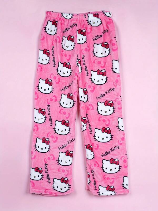Sanrio Sanrio lizenziertes niedliches Hello Kitty Damen Lässig Heim-Shirt, warmes weißes Cartoon-Motiv, Schlafanzug für Schlafzimmer, modische Geschenke für den Herbst