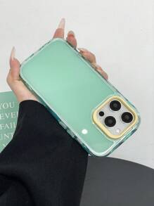 1 pieza Funda protectora de silicona con agujero grande, color verde macaron redondeado y cuadrado, minimalista y a prueba de golpes, compatible con iPhone 11 12 13 14 15 16 Pro Max, funda anti-caída linda.