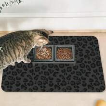 1 pièce Tapis d'alimentation pour animaux de compagnie imprimé léopard noir, fond en caoutchouc antidérapant, surface absorbante et facile à nettoyer, convient pour les chats et les chiens