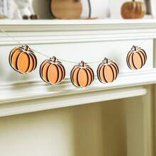 1pc Halloween Pumpkin Garland Banner With Black And Orange Beads, Wooden Fall Decor For Thanksgiving Party Home Wall Decoration, Autumn Holiday Decoration Home Decor Halloween Decor Room Decor