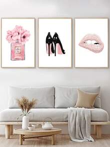 1 件浅粉色墙壁艺术、少女时尚海报、送给她的礼物、更衣室装饰、梳妆台艺术、帆布印刷海报、适用于客厅、卧室、餐厅、厨房、工作室等，无框