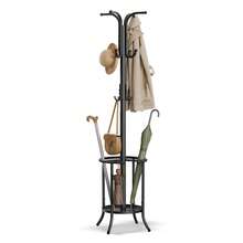 Porte-manteau, Portant à Vêtements avec Porte-parapluie, 12 Crochets, Structure Métallique, Hauteur 175 cm, pour Entrée, Salon, Chambre, Noir d'encre - Noir - Voir 2