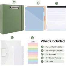 Neww  3 Ring Binder  Clipboard, 2 Inch Binder, PU Clipboard Binder  Notepad & 5 Dividers  5 Pockets, Labels, Clipboard Folder Great For School Office(Fit Letter Sized Paper) - 橄欖綠字母尺寸 - 2 英寸 - 查看 3