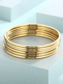 18K Gold Plated Stainless Steel Women's Bracelet, Fashionable Lightweight Minimalist Basic Bracelet, Waterproof Jewelry - Gold - View 10