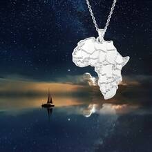 Women's Minimalist Africa Map Pendant Necklace,  Personalized Africa Motherland Continent Outline Necklaces Chain Length 18" Extension Chain 2" ( 18K Gold And Silver Plated Both Choice, Jewelry With Gifts Box)2025 - 銀色地圖 - 查看 3