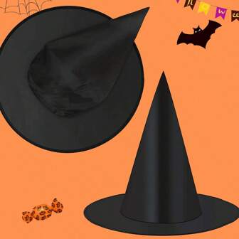 1 pièce Chapeau de sorcière d'Halloween noir pur, style gothique pointu, beau chapeau de sorcier magique pour fête de vacances et bal