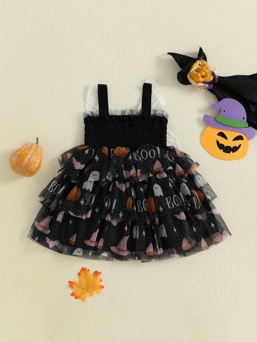 Halloween Butterfly Halter Dress For Girls - Black - View 1