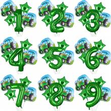 5pcs Tractor Themed Green Numbered 1-9 Foil Balloons, Farm Theme Birthday Party Decoration