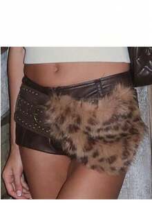 SHEIN ICON Vintage European & American Sexy Furry Leather Decorative Adjustable Waist Belt, Fashion Personalized Belt For Women Fall, Autumn, Halloween - Multicolor - View 3