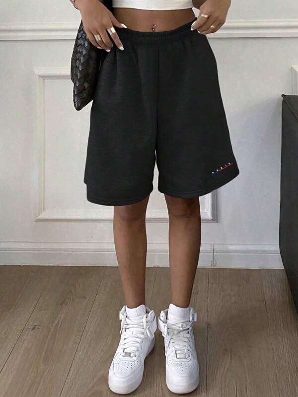 1 Stück Mädchen/Teenager lose Tasche Lässig Milchseide Buchstabendruck Shorts, Innensport Outdoor Tragen, Frühling/Sommer/Herbst