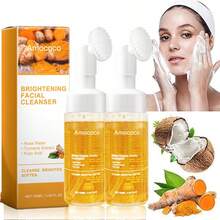 2PCS Turmeric Oil Control Facial Cleanser Set - Gentle Deep Clean, Radiance-Boosting Formula For Oily Skin - White Foam - View 2
