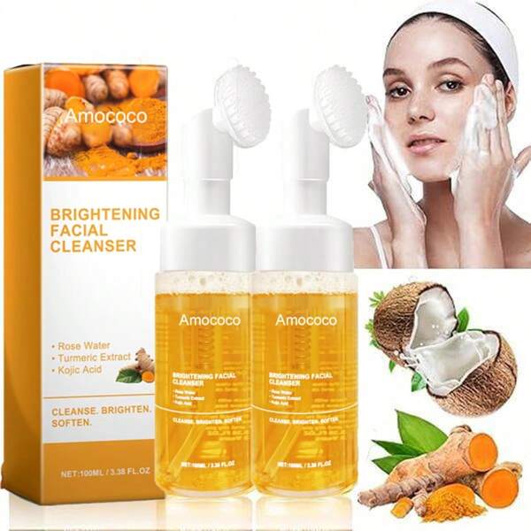 2pcs Turmeric Brightening Facial SkincareCleanser, Comfort Deep Cleansing , Oily Skin,Gir Shower Products Facial CleansersFacial Cleansing Facial Wash