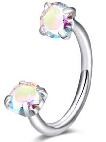 Anillo para la nariz en forma de herradura, anillo de septo con corazón, estrella, y cristales de color rosa, con rosca interna, anillo de cartílago para tragus, aretes para hélice, joyería para piercing de labio, de acero inoxidable, calibre 18/20, 8mm