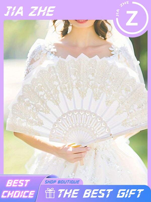 1/2pcs Classic Bohemian Floral Fabric Fan - Portable Compact Exquisite Design,White Heart-Shaped Confetti Colorful Paper Shreds Suitable For Wedding Celebration Party Table Decorations For Weddings, Parties, Mother's Day, Graduation & Daily Elegant Gift, Vintage Wedding Decor, Event Accessory, Delicate Craftsmanship, Intricate Patterns