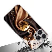 1pc Black & Gold Apple Pattern Glass Material Phone Case, Elegant & High-End, Compatible With IPhone - Silver - View 4
