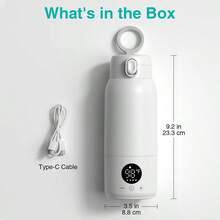 便携式婴儿奶瓶加热器 - 无线旅行配方奶粉分配器，保持牛奶温暖，500ml 不锈钢保温瓶，适合外出父母，快速加热牛奶和水，USB 充电（24 小时保温）