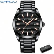 CRRJU Reloj de hombre CRRJU de lujo, de moda, con cuarzo, resistente al agua, luminoso, de acero inoxidable con fecha