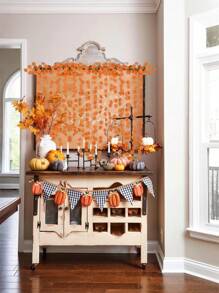 Artificial Eucalyptus Fall Garland,Faux Eucalyptus Leaves Hanging Plants Greenery Orange Leave Vines Table Runner Ivy Backdrop Decor Indoor Outdoor Thanksgiving Party Garden Autumn Decor Home Kitchen Garden Office Wedding Wall Decor