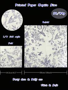 20/40 pezzi Tovaglioli monouso vintage con stampa floreale blu e uccelli, decorazioni per matrimoni, 3 strati spessi, 33x33cm, forniture per ristoranti e hotel, adatti per San Valentino, matrimoni, compleanni, anniversari, decorazioni per feste, forniture per feste - Blu retrò - Visualizzare 8