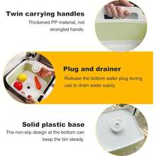 Collapsible Wash Basin With Drain Plug – 2.4 Gallon Portable Sink Tub For Baby Bottles, Dishwashing, RV & Camping | Space Saving Foldable Design | -Free /PP Material (Grey) - màu xanh lá - Xem 4