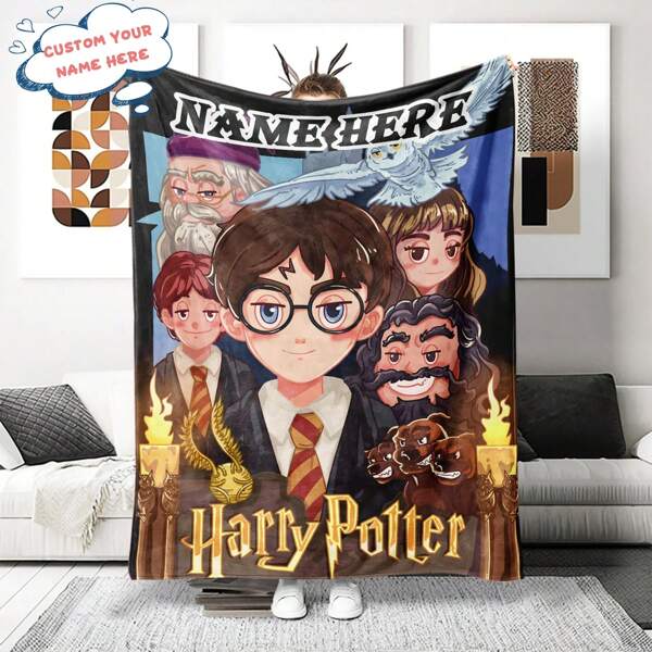 Warner Bros 1pc Cartoon Custom Name Blanket , Soft Warm, Customizable Name, Contemporary Anime Theme, Soft Composition, Knitting Weaving, Hand Wash Only, Multipurpose, For Bed, Sofa, Chair, All Seasons Best Kids Blanket, Cozy Blanket, Family Gift, Birthday Gifts, Christmas Gifts ,Personalized Halloween Gifts