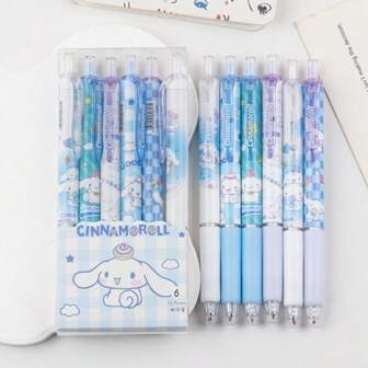 Sanrio 2/6/12pcs Sanrio Cinnamoroll Gel Pens, 0.5mm Press Pen Student Stationery, Student Opening Gift, Office Supplies [Pen Tip Has Protective Wax, Needs To Be Removed Before Use]