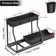 Multi-Purpose Under Sink Organizers And Storage, 2025 R-Shaped Pull Out Cabinet Organizer For Bathroom & Kitchen, Under Cabinet Organizer With Hooks Hanging Cup Back To School - Black - View 6