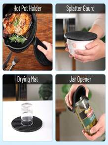 Zestaw 4 silikonowych trójnogów odpornych na ciepło, antypoślizgowych podstawek pod garnki, garnki i patelnie, kuchenne podkładki grzewcze, myte ręcznie silikonowe podkładki, wielofunkcyjne otwieracze do butelek i podstawki, antypoślizgowe podkładki grzewcze, odpowiednie do kuchennych podkładek izolacyjnych, gorących dysków, otwieraczy do butelek, podstawek pod łyżki, silikonowych podkładek (Nordic Grey)