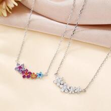 1 pièce Collier plaqué or blanc femme à motif floral arc-en-ciel, cadeau élégant et polyvalent pour petite amie, meilleure amie, voyage