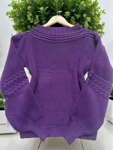 Steve Store Women's Fashion Knitted Long Sleeve Blouse With Braid Autumn And Winter Fashion - roxo - 查看 1