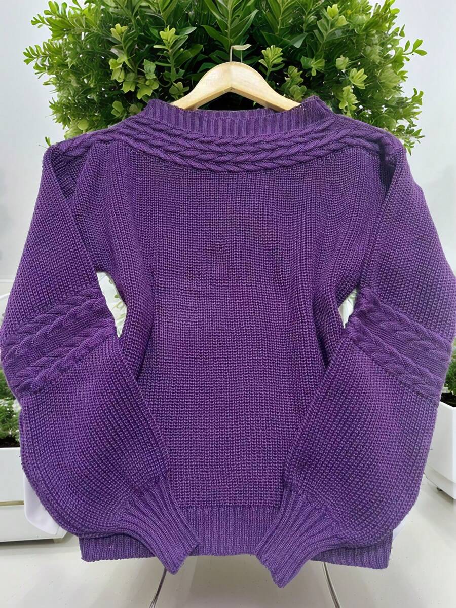 Steve Store Women's Fashion Knitted Long Sleeve Blouse With Braid Autumn And Winter Fashion - roxo - 查看 1