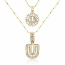 Dainty Bubble Initials Balloon Letter Necklace Set For Women Double-Layer Rock Initials Letter Necklace Set Synthetic Cubic Zirconia Micro-Inlaid Crown Letter Diy English