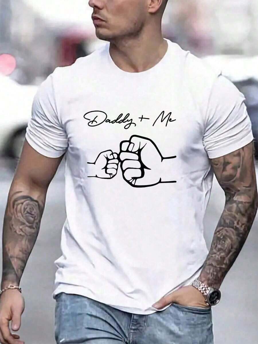 Camiseta casual de hombre de cuello redondo y manga corta con estampado de mano y letras - Blanco - Ver 1