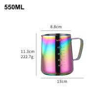 Jarra de espuma de leche para café latte de 350/550ML, jarra de espuma de leche, jarra de acero inoxidable, jarra de barista de espresso, olla de leche con escala 6ZQO - 550 ml multicolor - Ver 3