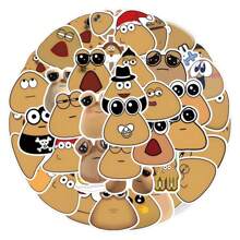 55 pezzi Adesivi del mio animale domestico alieno Pou, adesivi estetici vinilici per scrapbooking, diario, computer portatile, paraurti, skateboard, borraccia, computer, telefono, cartone animato, casco, auto