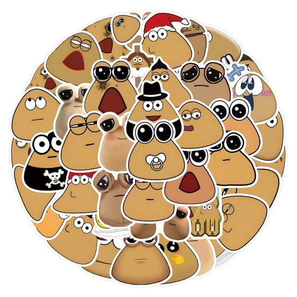 55 pezzi Adesivi del mio animale domestico alieno Pou, adesivi estetici vinilici per scrapbooking, diario, computer portatile, paraurti, skateboard, borraccia, computer, telefono, cartone animato, casco, auto
