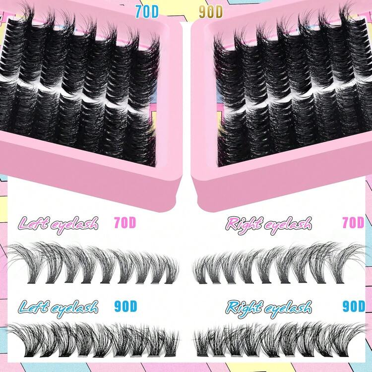 Fluffy Lash Clusters Kit 300D Thick 12-25mm Volume Cluster Eyelash Extensions Kit 224Pcs Wispy Individual Lashes With Lash Bond And Seal And Remover Eyelash Clusters Soft False Eyelashes By Yaiseiko - 11 Bộ sản phẩm nối mi trái phải 70+90D - Xem 5