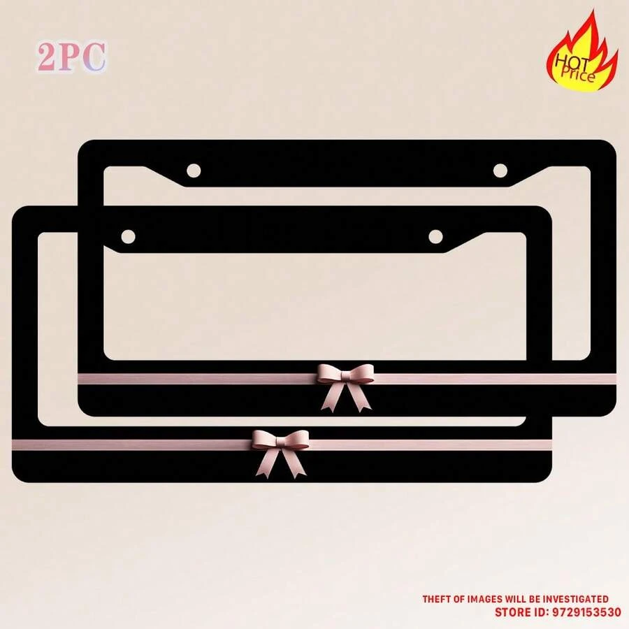 2PC Pink License Plate Frame Cute License Plate Black Funny License Plate Holder Women Personalized Car Accessory Decoration 12.3 X 6.3 - 12x6 inch - 查看 1