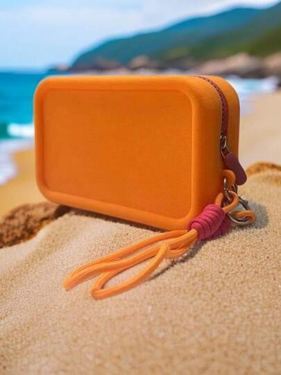 1pc Silicone Makeup Bag With Carrying Strap, Christmas Gift/Gift For Women/ Large Capacity Waterproof Organizer Pouch, Beach Bag, Women's Beach Bag, Beach Clutch, Large Beach Bag, Handbag, Toiletry Bag/Women's Toiletry Bag, Organizer, Creative Contrast Color Handheld Pouch, Silicone Simple Portable Makeup Bag, Lipstick Bag, Cosmetic Storage Zipper Bag Storage Silicone Bag, Gifts Christmas Gifts, Gift Ideas For Women