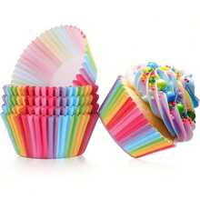 500/300/200/100 PC Rainbow Patterned Cake Paper Cups, Pancake Baking Cups, Family Party Themed Dessert Paper Cups, Birthday Party Main Cake Paper Cups And Oil Proof Paper, Kitchen Cake Making