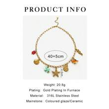 1pc Luxurious Design Minimalist Ocean Theme Glass Ceramic Stainless Steel Sea Star, Seahorse, Shell Multi-Pendant Necklace, Women Jewelry