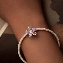WOSTU 1 pièce Pendentif fleur de lotus en argent sterling 925 Élégante perle de charme de fleur violette avec procédé d'émail pour femme Bracelet DIY Bijoux de fête Cadeau