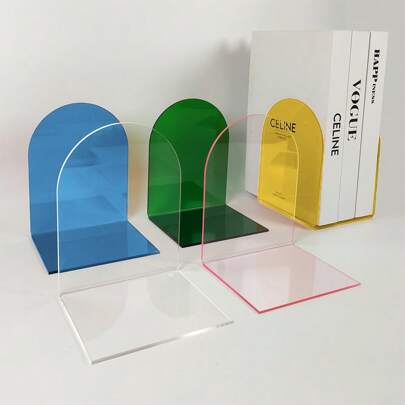 1pc/2pcs Colorful Acrylic Bookends, Thickened Non-Slip Transparent L-Shaped Adjustable Durable And Space-Saving Design For Home, Office, Back To School